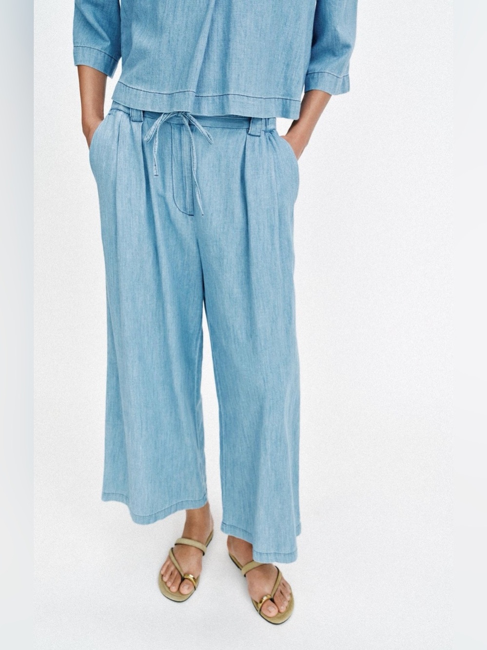 Zara linen blend flowy wide leg culottes